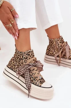 Trampki Damskie Ze Wstążką I Zamkiem Na Platformie Panterka Mavara