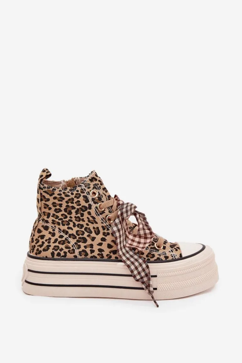 Trampki Damskie Ze Wstążką I Zamkiem Na Platformie Panterka Mavara