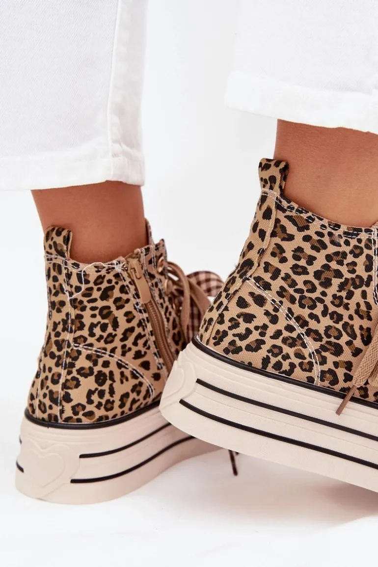 Trampki Damskie Ze Wstążką I Zamkiem Na Platformie Panterka Mavara