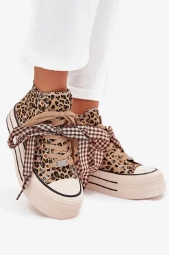 Trampki Damskie Ze Wstążką I Zamkiem Na Platformie Panterka Mavara