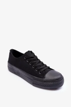 Trampki Klasyczne Niskie Na Platformie Czarne Jazlyn - Czarna podeszwa