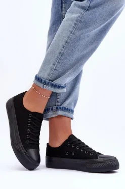 Trampki Klasyczne Niskie Na Platformie Czarne Jazlyn - Czarna podeszwa