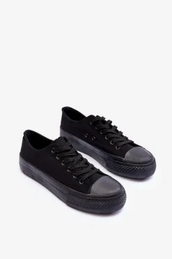 Trampki Klasyczne Niskie Na Platformie Czarne Jazlyn - Czarna podeszwa