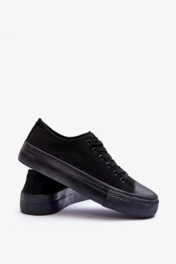 Trampki Klasyczne Niskie Na Platformie Czarne Jazlyn - Czarna podeszwa