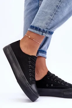 Trampki Klasyczne Niskie Na Platformie Czarne Jazlyn - Czarna podeszwa