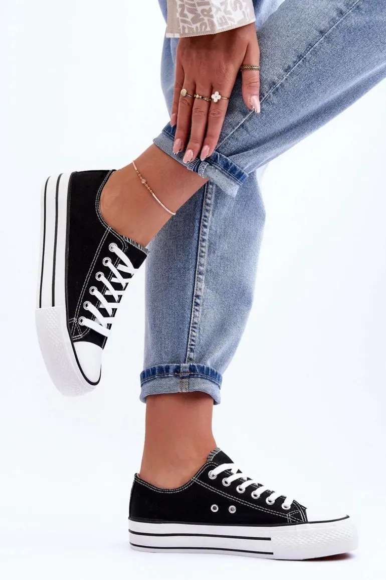 Trampki Klasyczne Niskie Na Platformie Czarne Jazlyn