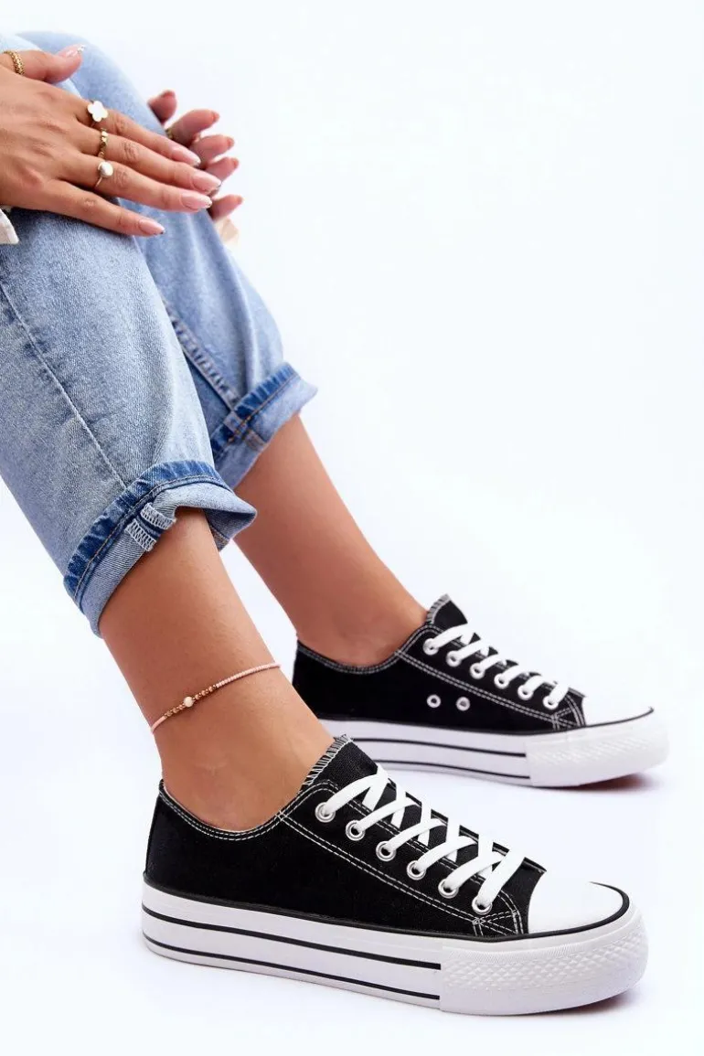 Trampki Klasyczne Niskie Na Platformie Czarne Jazlyn