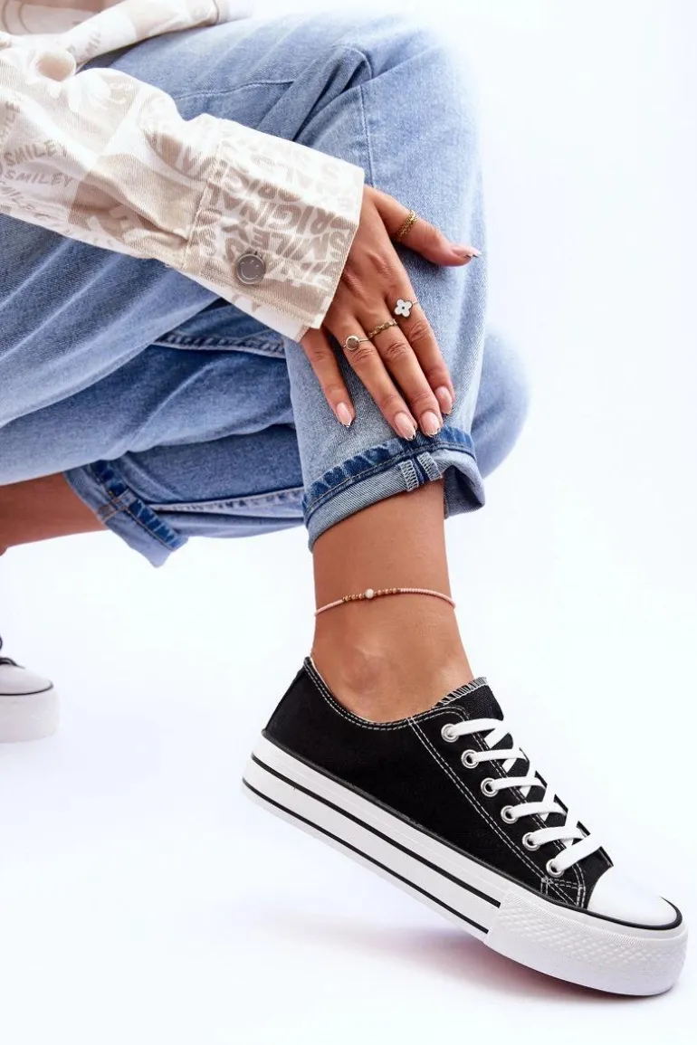 Trampki Klasyczne Niskie Na Platformie Czarne Jazlyn