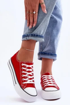 Trampki Klasyczne Niskie Na Platformie Czerwone Jazlyn