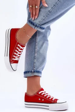 Trampki Klasyczne Niskie Na Platformie Czerwone Jazlyn