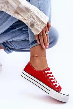 Trampki Klasyczne Niskie Na Platformie Czerwone Jazlyn