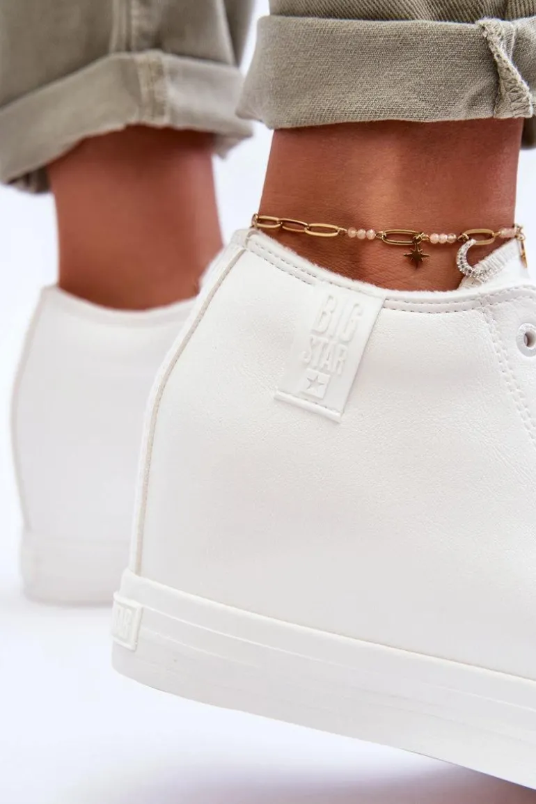 Trampki Skórzane Damskie Na Koturnie Big Star MM274002 Białe