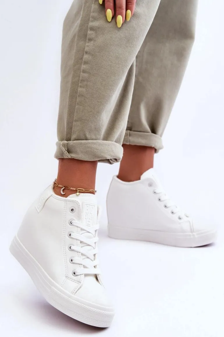 Trampki Skórzane Damskie Na Koturnie Big Star MM274002 Białe