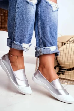 Trampki Slip On Wsuwane Tenisówki Srebrne Justy
