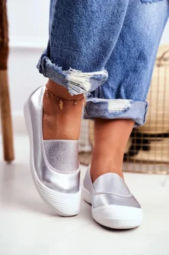 Trampki Slip On Wsuwane Tenisówki Srebrne Justy