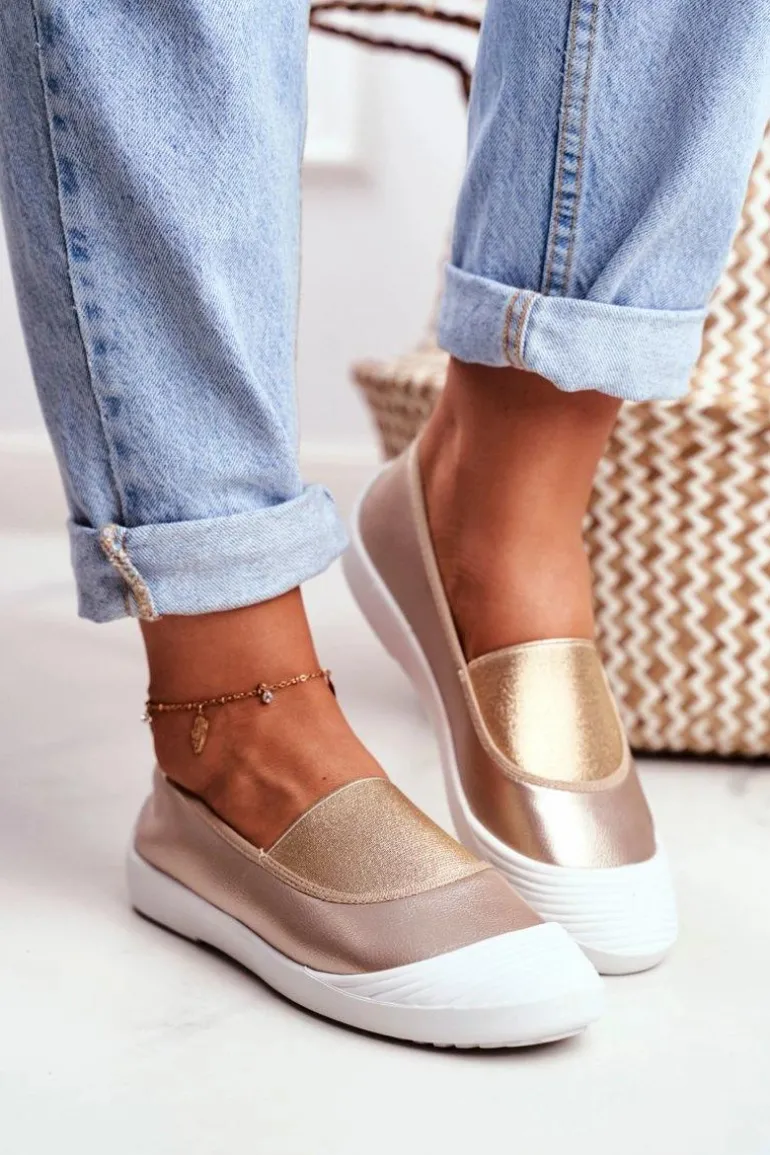 Trampki Slip On Wsuwane Złote Tenisówki Justy