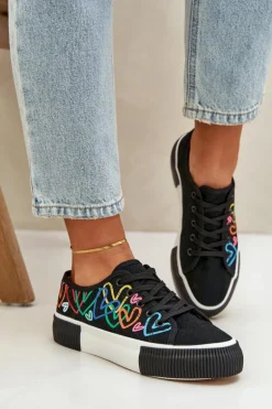 Trampki Tenisówki Damskie W Serca Czarne Fonirea