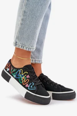 Trampki Tenisówki Damskie W Serca Czarne Fonirea