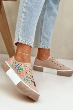 Trampki Tenisówki Damskie W Serca Ciemnobeżowe Fonirea