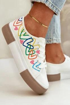 Trampki Tenisówki Damskie W Serca Białe Fonirea