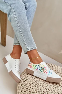 Trampki Tenisówki Damskie W Serca Białe Fonirea