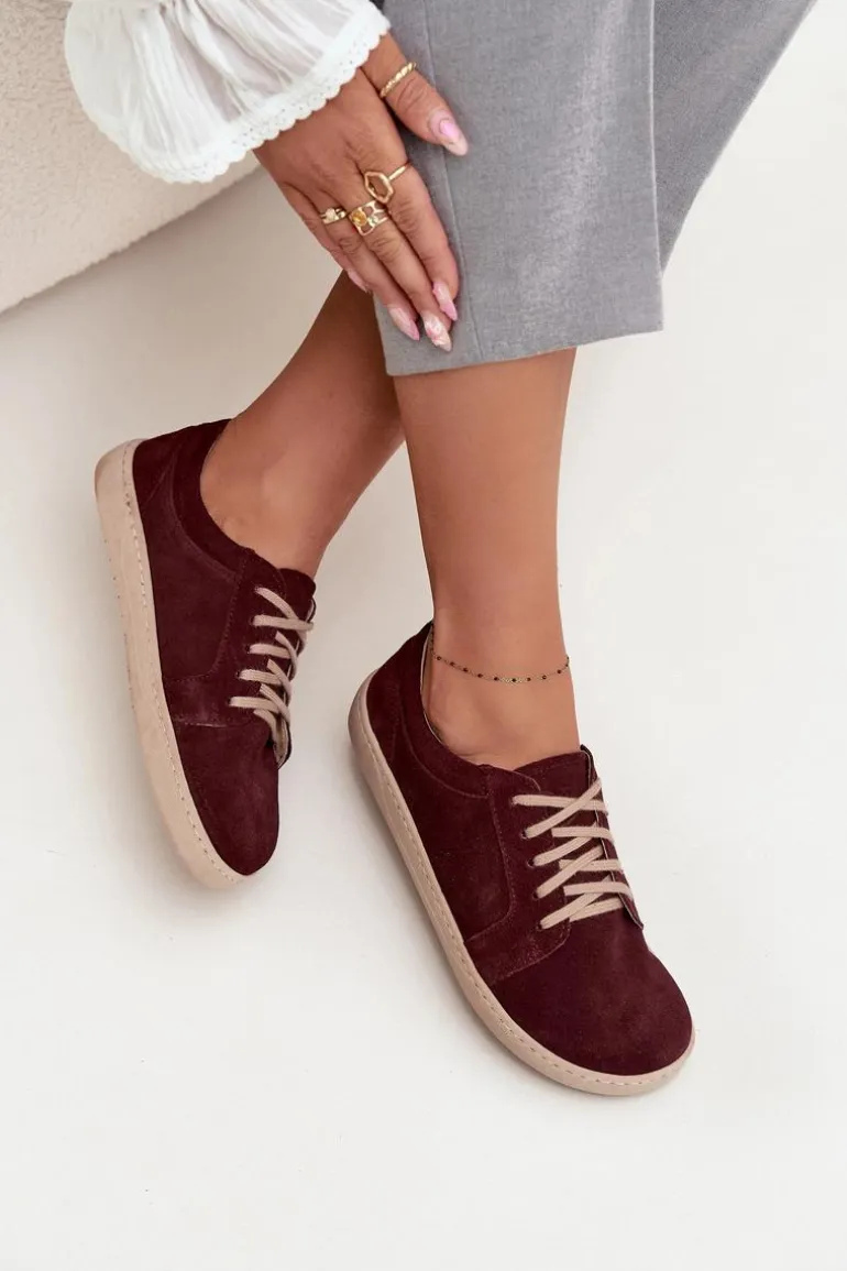 Trampki Typu Barefoot Z Naturalnego Zamszu Zazoo 314 Bordowe