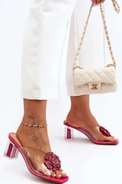 Transparentne Klapki Na Słupku Z Ozdobą Fuksja S.Barski MR1037-20