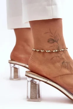 Transparentne Klapki Na Słupku Z Ozdobą Złote S.Barski MR1037-20