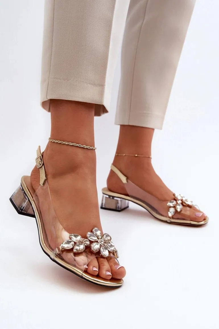 Transparentne Sandały Na Klocku Złote S.Barski MR38-W1