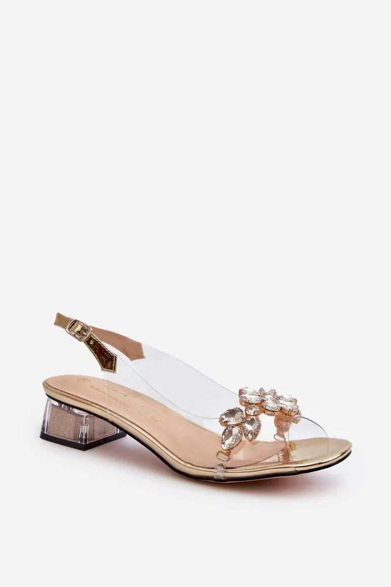 Transparentne Sandały Na Klocku Złote S.Barski MR38-W1