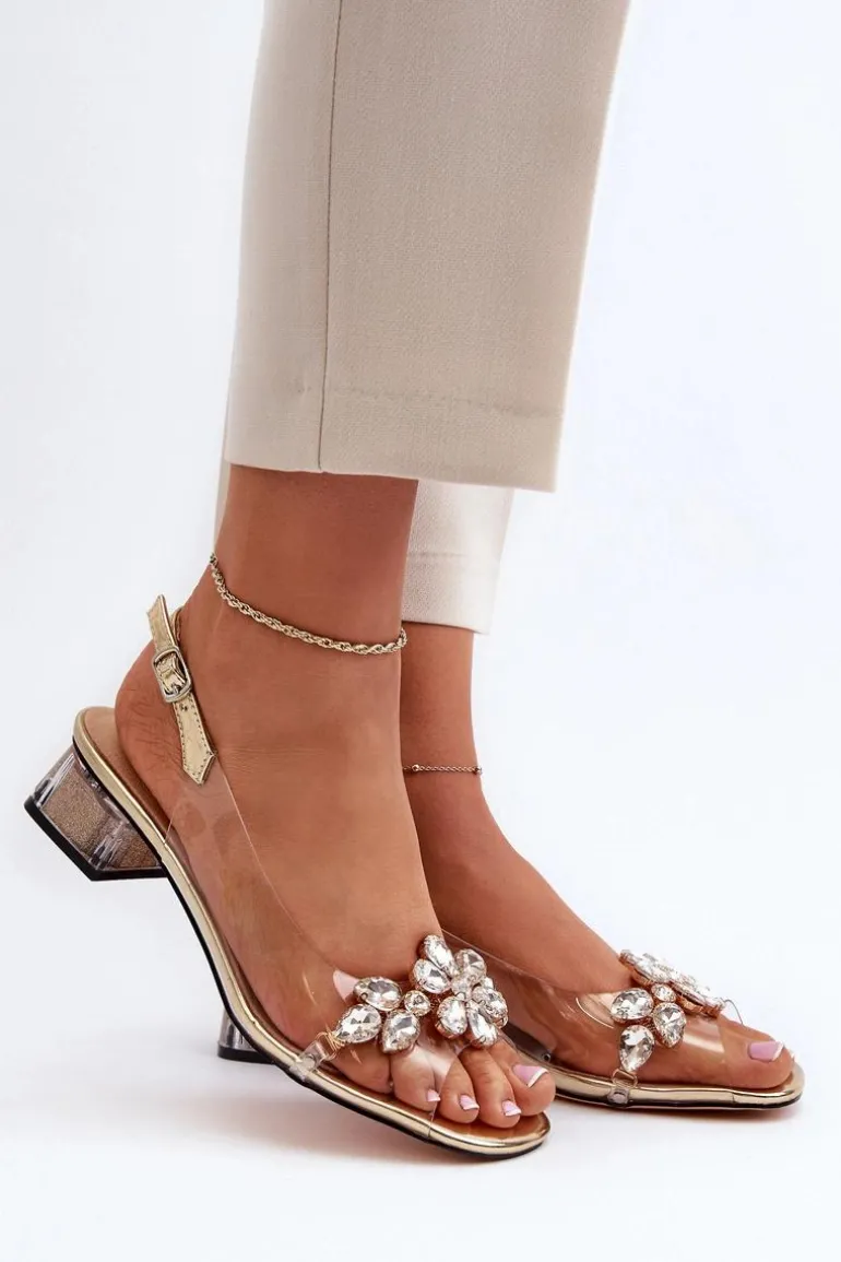 Transparentne Sandały Na Klocku Złote S.Barski MR38-W1