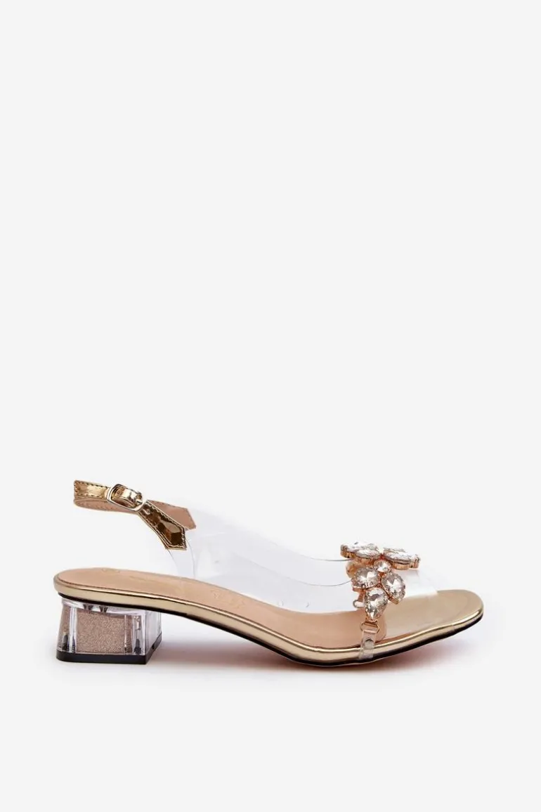 Transparentne Sandały Na Klocku Złote S.Barski MR38-W1