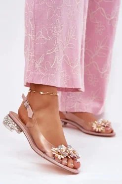 Transparentne Sandały Na Niskim Obcasie Ze Zdobieniem D&A MR51-709 Różowe