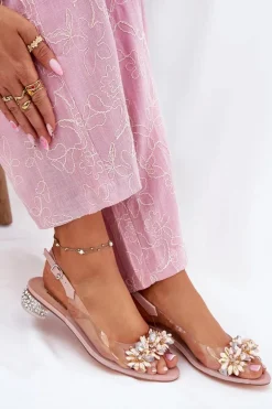 Transparentne Sandały Na Niskim Obcasie Ze Zdobieniem D&A MR51-709 Różowe