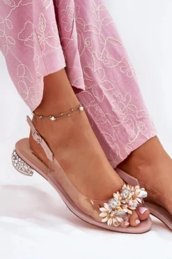 Transparentne Sandały Na Niskim Obcasie Ze Zdobieniem D&A MR51-709 Różowe