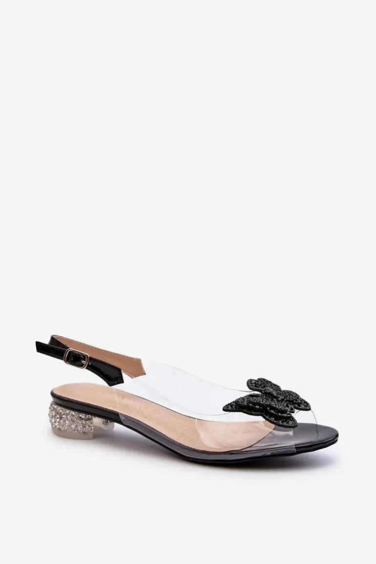 Transparentne Sandały Na Niskim Obcasie Z Motylem Czarne D&A MR38-388