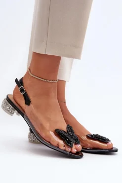 Transparentne Sandały Na Niskim Obcasie Z Motylem Czarne D&A MR38-388