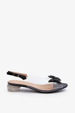 Transparentne Sandały Na Niskim Obcasie Z Motylem Czarne D&A MR38-388