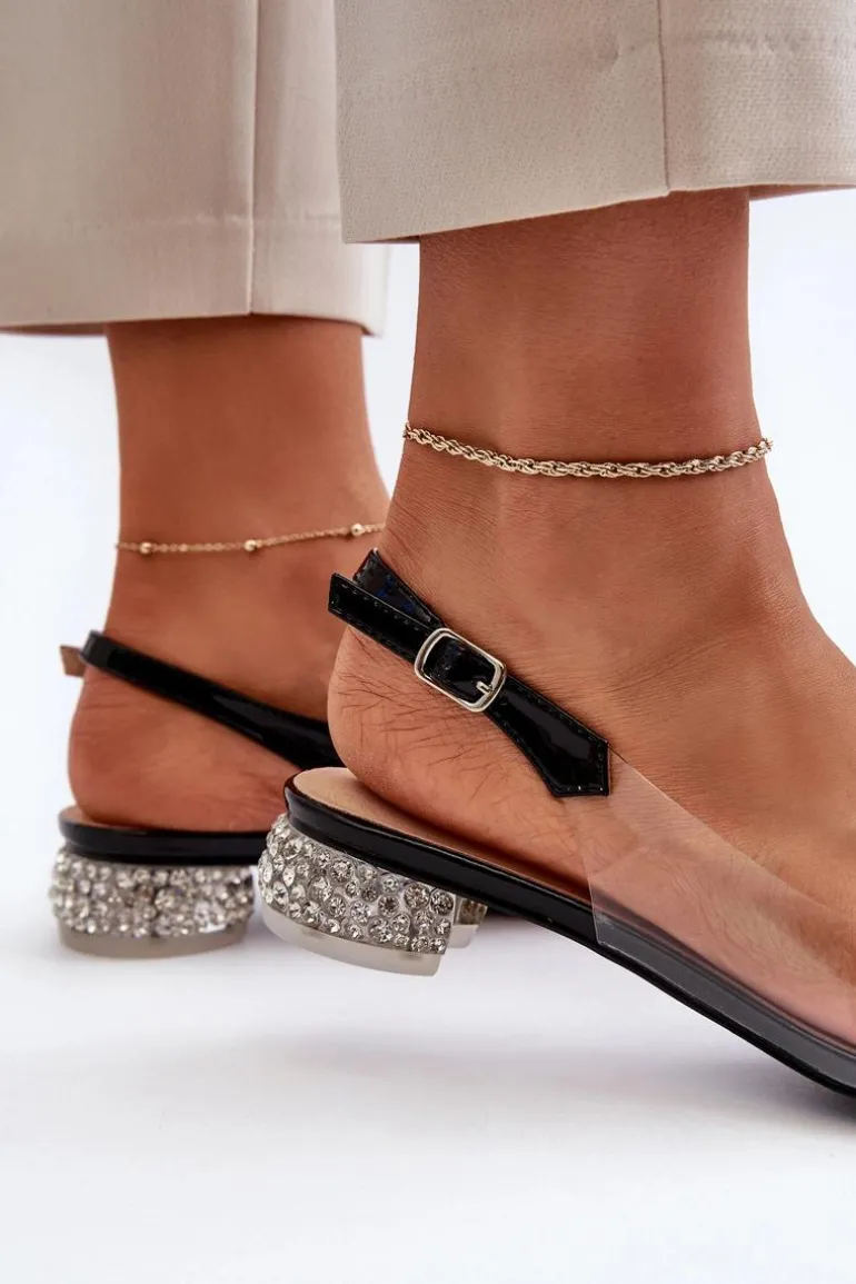 Transparentne Sandały Na Niskim Obcasie Z Motylem Czarne D&A MR38-388