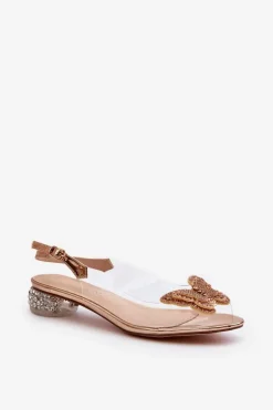 Transparentne Sandały Na Niskim Obcasie Z Motylem Złote D&A MR38-388