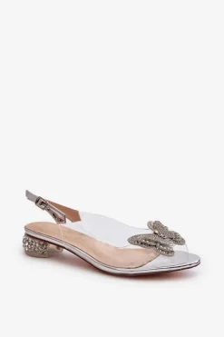 Transparentne Sandały Na Niskim Obcasie Z Motylem Różowe Srebrne D&A MR38-388