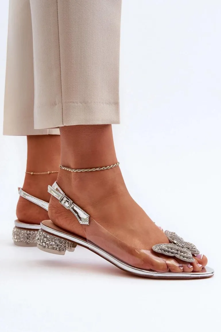 Transparentne Sandały Na Niskim Obcasie Z Motylem Różowe Srebrne D&A MR38-388