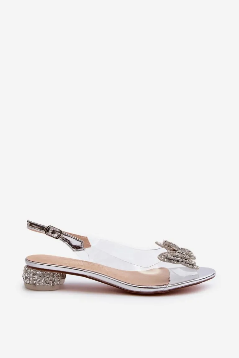 Transparentne Sandały Na Niskim Obcasie Z Motylem Różowe Srebrne D&A MR38-388