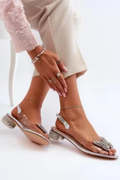 Transparentne Sandały Na Niskim Obcasie Z Motylem Różowe Srebrne D&A MR38-388