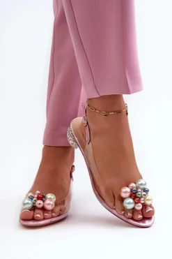 Transparentne Sandały Na Niskim Obcasie Z Ozdobą Różowe D&A MR38-368