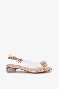 Transparentne Sandały Na Niskim Obcasie Ze Zdobieniem D&A MR51-709 Złote