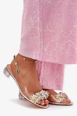 Transparentne Sandały Na Niskim Obcasie Ze Zdobieniem D&A MR51-709 Złote