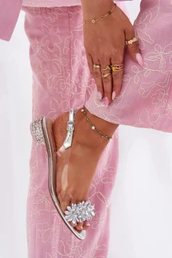 Transparentne Sandały Na Niskim Obcasie Ze Zdobieniem D&A MR51-709 Srebrne