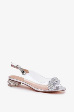 Transparentne Sandały Na Niskim Obcasie Ze Zdobieniem D&A MR51-709 Srebrne