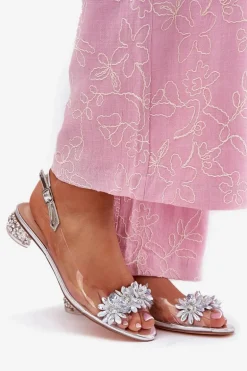 Transparentne Sandały Na Niskim Obcasie Ze Zdobieniem D&A MR51-709 Srebrne